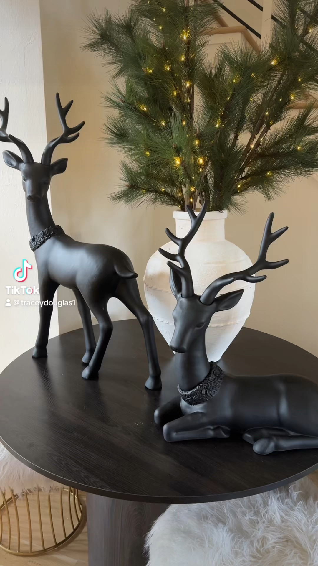 I love pairing these large scale deer with a large centerpiece/back drop.  I used 4 branches to create this look. #christmasdecor #modernchristmasdecor #farmhousechristmasdecor #christmasinspo

#LTKSeasonal #LTKHome #LTKHoliday