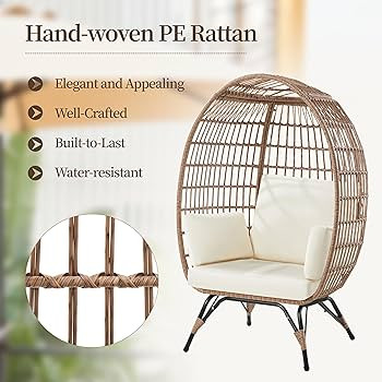 Yaheetech Egg Rattan Chair, Oversized Indoor/Outdoor Egg-Shaped PE Basket Lounger with 4 Cushions... | Amazon (US)