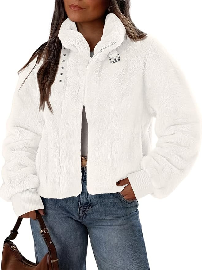 LILLUSORY Winter Coats for Women Fashion Cropped Faux Fur Zip Up Jackets 2025 Shaggy Fluffy Fall ... | Amazon (US)
