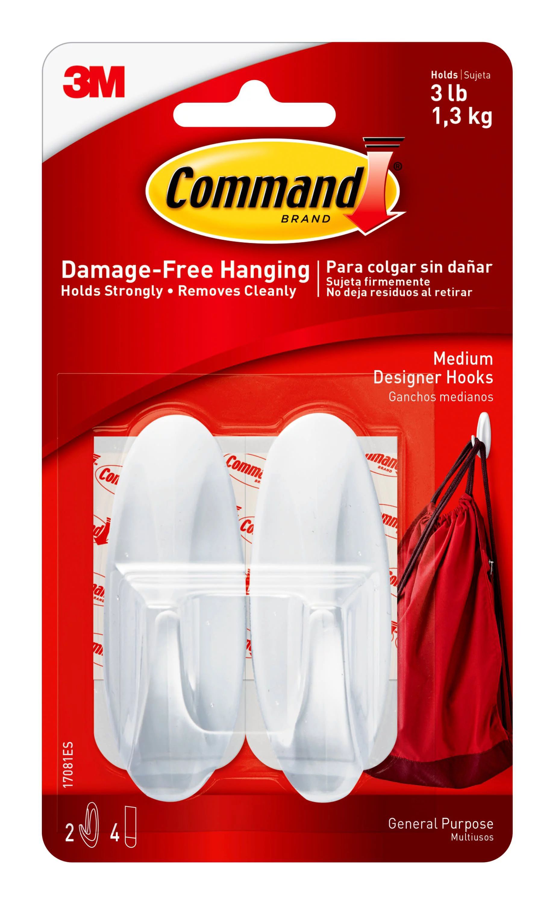 Command Medium Designer Hooks, White, 2 Wall Hooks | Walmart (US)