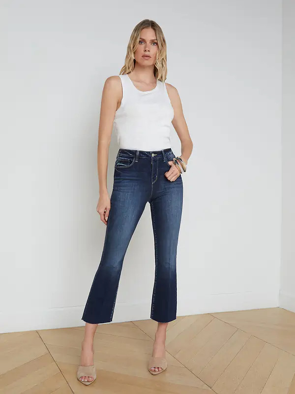 Kendra High-Rise Cropped Flare Jean in Columbia | L'AGENCE | L'Agence