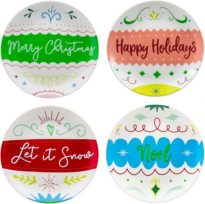 Set of 4 Assorted Hand Painted Christmas Themed Festive Ceramic 6" Plates | Amazon (US)