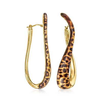 Italian Leopard-Print Enamel Twisted Hoop Earrings in 18kt Gold Over Sterling. 2" | Ross-Simons