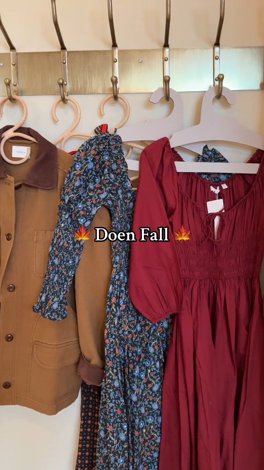 Doen Fall Collection try-on ✨Coastal California Fall outfit inspiration. Chore jacket, feminine floral long sleeve dress, cottage core aesthetic, midi skirt for autumn, romantic academia style 

#LTKStyleTip