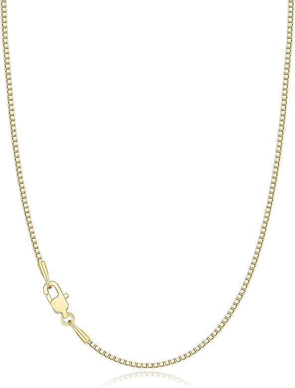 Jewlpire Solid 18K Gold Over 925 Sterling Silver Plated Chain Necklace for Women Girls, 1MM Box C... | Amazon (US)