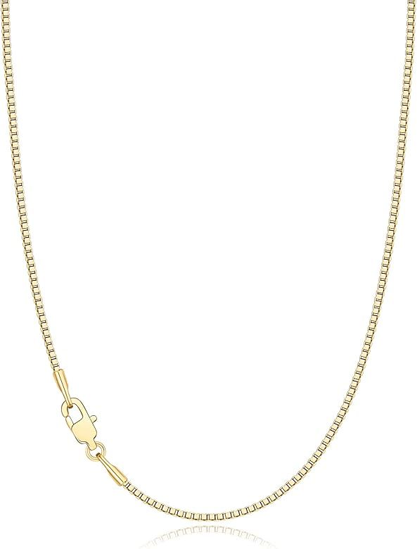 Jewlpire Solid 18K Gold Over 925 Sterling Silver Plated Chain Necklace for Women Girls, 1MM Box C... | Amazon (US)