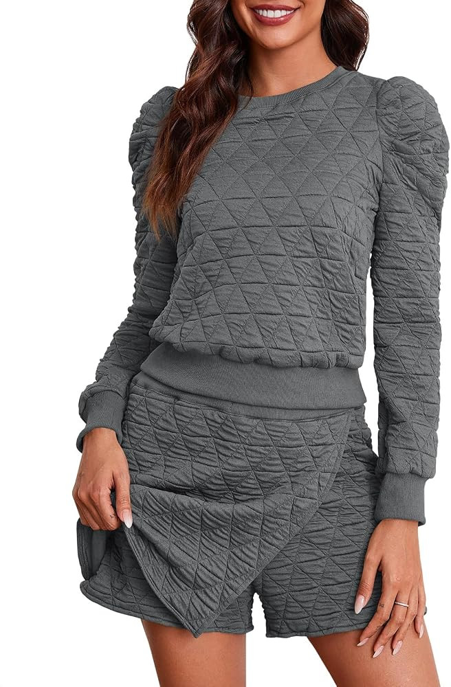 Fisoew Women's 2 Piece Lounge Wear Set Long Sleeve Argyle Sweatshirts and Wrap Skorts Casual Sets | Amazon (US)