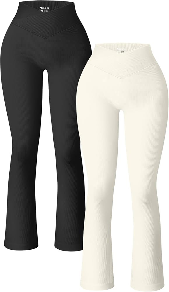 OQQ Women's 2 Piece Yoga Pants Ribbed Seamless Workout High Waist Cross Over Bell Bottoms Exercis... | Amazon (US)