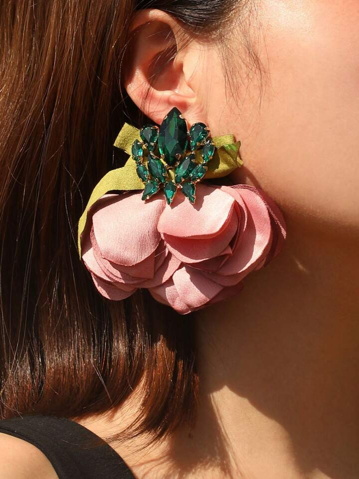 1pair Full Rhinestone Bowknot & Flower Earrings Suitable For Women To Attend Parties And Wear Daily Valentines | SHEIN