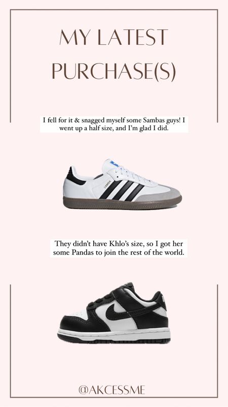 Self explanatory.
#Akcessme #sambas #panda #dunks #kidsfashion #trending 

#LTKstyletip #LTKshoecrush #LTKMostLoved