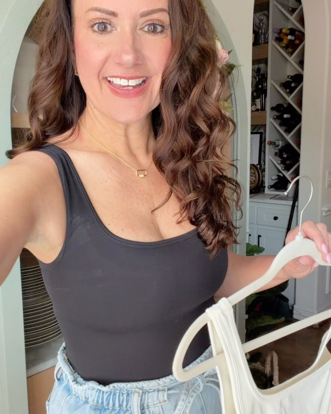 Wearing a small in these tank bodysuits that suck everything in! They come in a 2 pack! 
.


#LTKActive #LTKOver40 #LTKootd