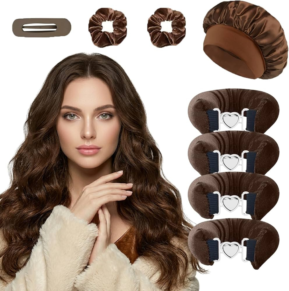 Heatless Curls Overnight Hair Curlers Set \u2013 4PCS Jumbo Velvet Rollers with Shower Cap, No-Da... | Amazon (US)