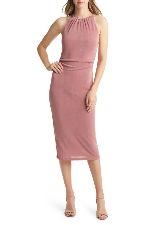 VICI Collection Halter Neck Ruched Cutout Midi Dress in Dark Pink at Nordstrom, Size Medium | Nordstrom
