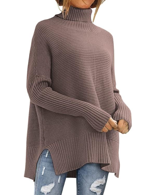 EFAN 2023 Fall Trendy Oversized Turtleneck Sweater for Women Batwing Long Sleeve Knitted Cozy Pul... | Amazon (US)