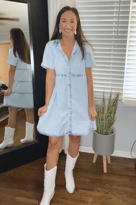 AmaZon denim dress and white cowboy boots 

#LTKsalealert #LTKstyletip #LTKshoecrush