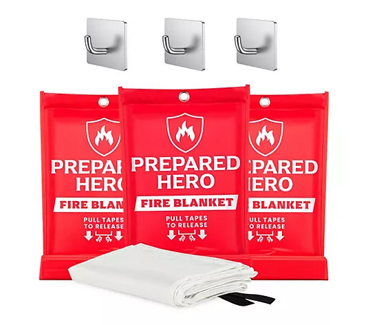 Prepared Hero Set of 3 Fire Blanket with 3 Hooks - QVC.com | QVC