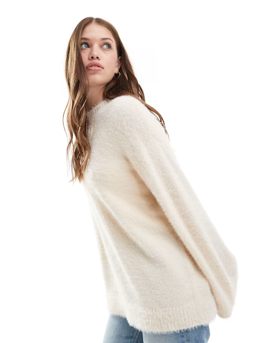 Pretty Lavish fluffy yarn jumper in cream-White | ASOS (Global)