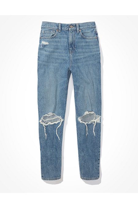 AE Ripped Relaxed Mom Jean Women's Cool Classic 16 Short | American Eagle Outfitters (US & CA)