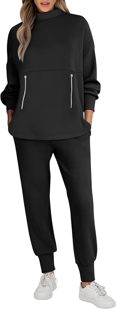 ANRABESS Women's 2 Piece Outfits Sweatsuit 2024 Casual Mock Neck Sweatshirt Jogger Sweat Pants Tr... | Amazon (US)