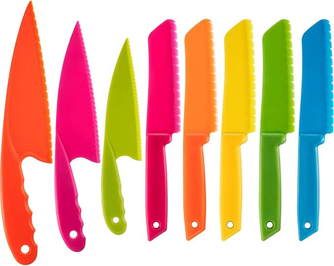 JOVITEC 8 Pcs Kid Cooking Kitchen Knife Set, Plastic Serrated Edges Children's Safe Chef Nylon Kn... | Amazon (US)