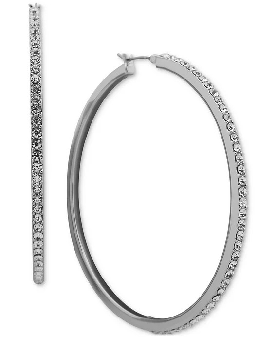 Karl Lagerfeld Paris Crystal Hoop Earrings, 2" - Macy's | Macy's