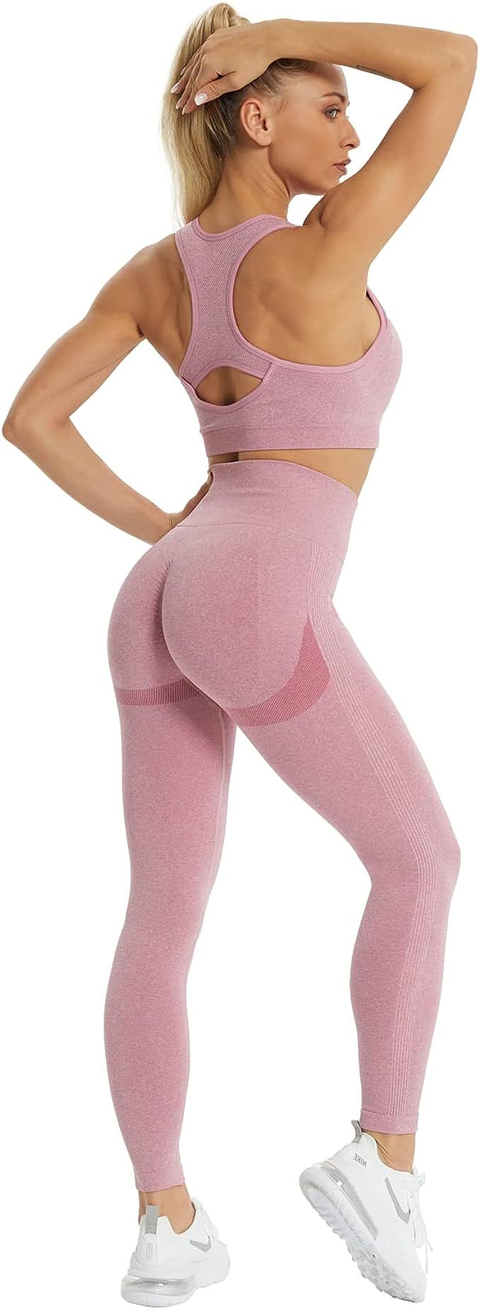 JOJOANS Women's Workout Outfit 2 Pieces Seamless Yoga Workout Set High Waist Leggings with Sports... | Amazon (US)