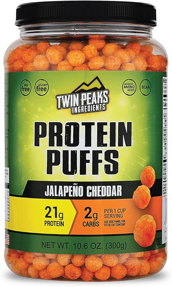 Twin Peaks Low Carb, Keto Friendly Protein Puffs, Jalapeno Cheddar (300g, 21g Protein, 2g Carbs) | Amazon (CA)
