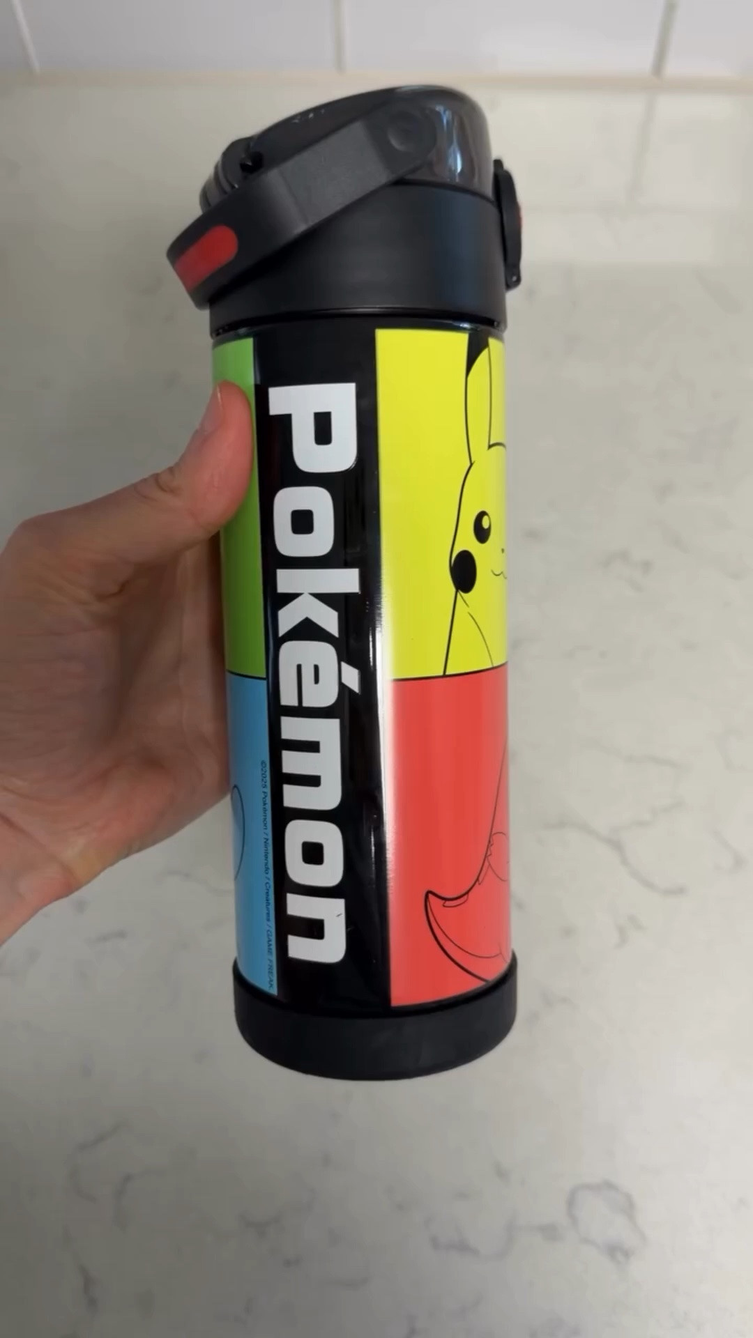 If you have a Pokémon lover like I do, this is the best water bottle! 

It doesn’t leak, keeps his water nice & cold, no straw (bonus when old milk is left inside.. 🤢) and I love it comes with the extra lock on the lid to keep the bottle from popping open in my purse. 

If Pokémon is not your kids things, there are plenty of other options 😉