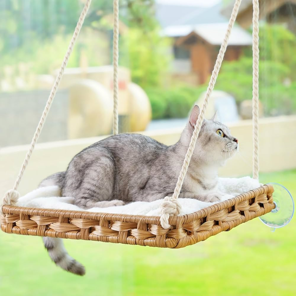 Cat Window Perch Cat Window Hammock Bed for Indoor Cats, Large Handwoven PE Rattan Window Seat, 4... | Amazon (US)