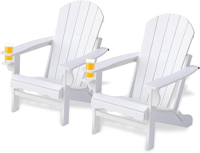 Folding Adirondack Chair Set of 2, Umbrella Hole, Cup Holder, Wooden Texture,HDPE Outdoor Lawn Ch... | Amazon (US)
