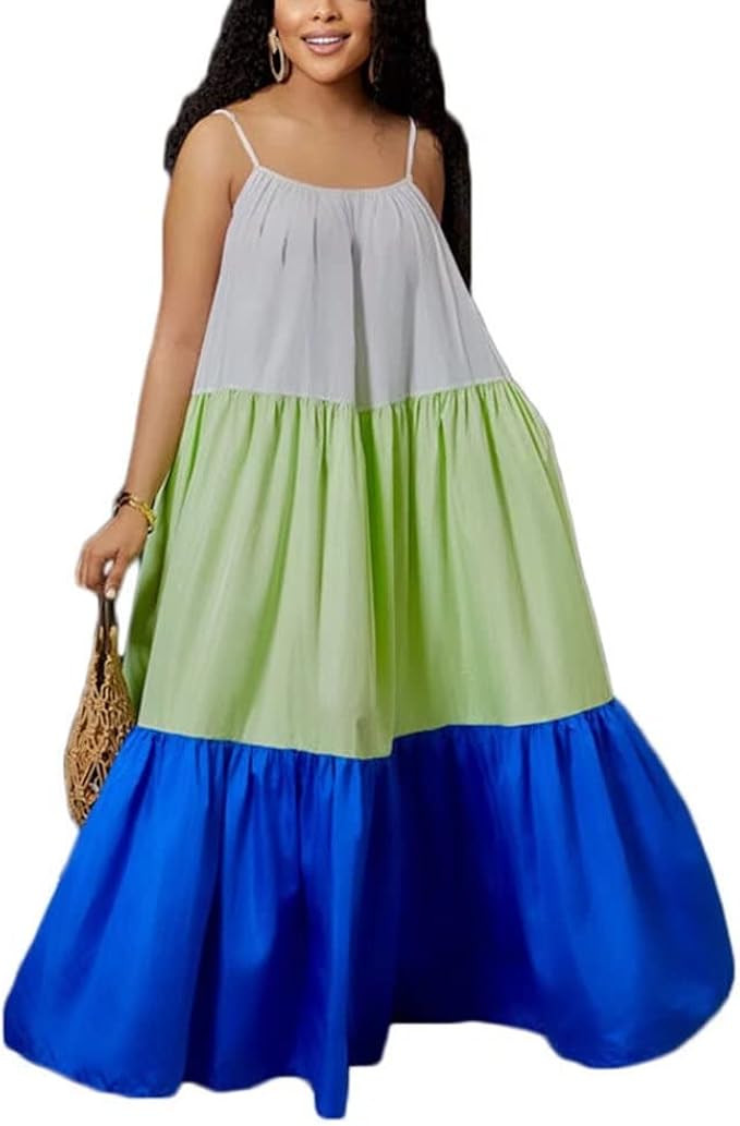 ThusFar Women Bohomian Spaghetti Strap Loose Summer Beach 3-Tiered Ruffle Hem Ruched Big Swing Fu... | Amazon (US)