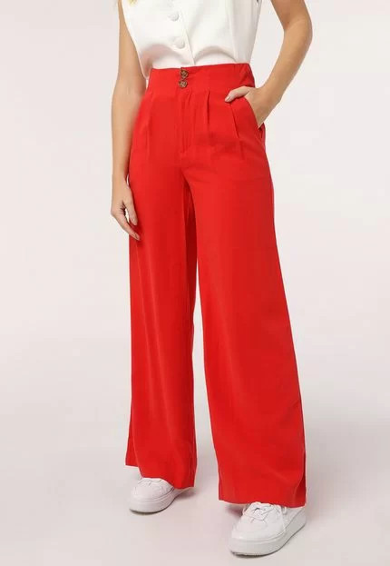 Calça Hering Pantalona Pregas Vermelha | Dafiti (BR)