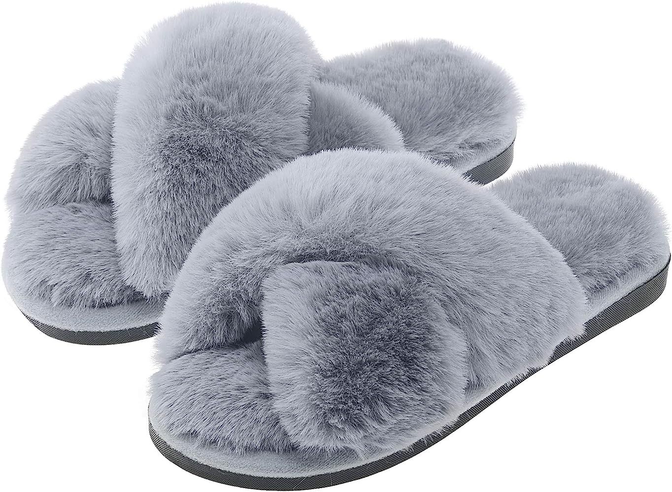 Women's fuzzy slippers, Slippers for Women Fluffy Furry Fur House Shoes, plush Sandal house slipp... | Amazon (US)
