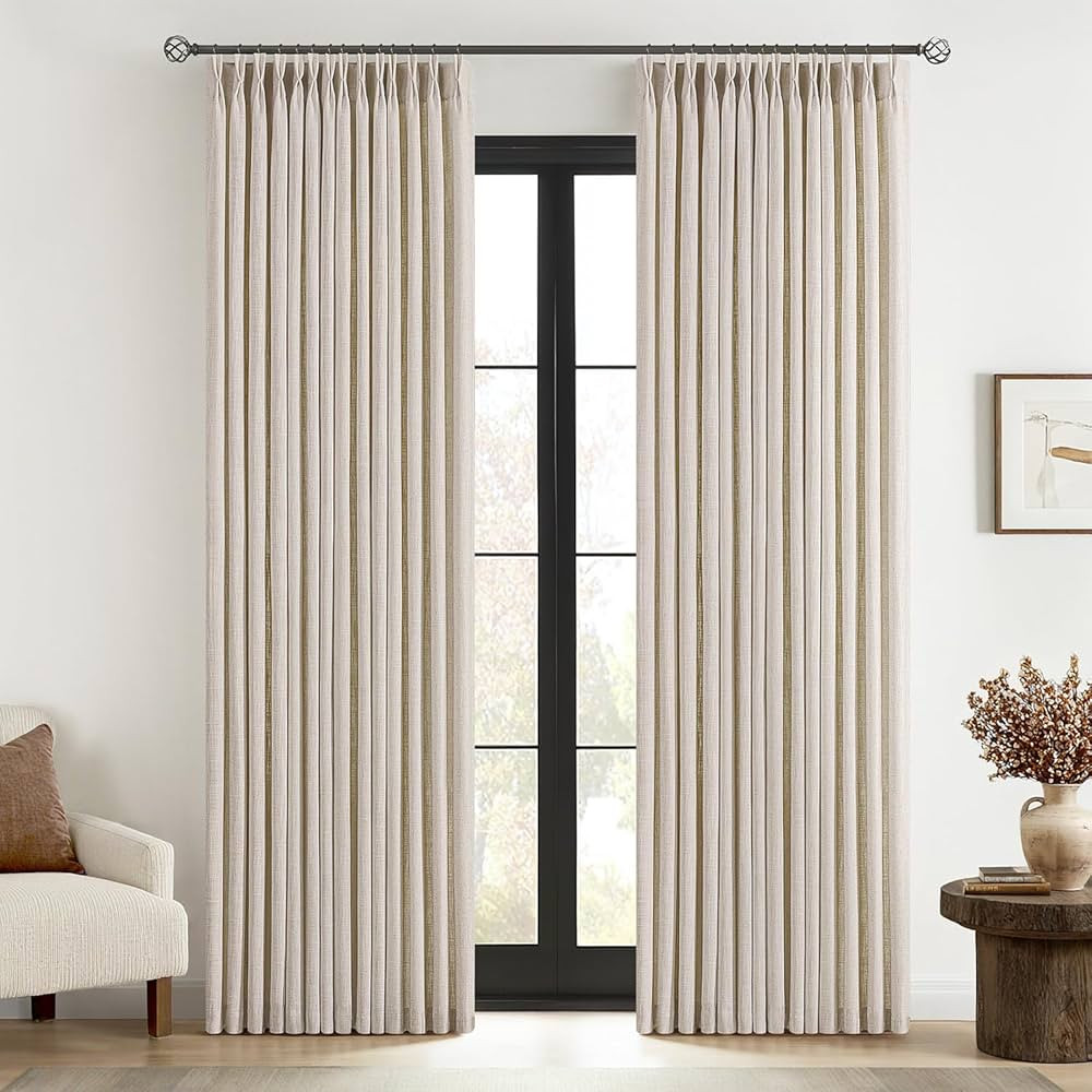 MIULEE Pinch Pleated Thick Linen Curtains 90 Inches Long 2 Panels for Living Room Bedroom, Memory... | Amazon (US)