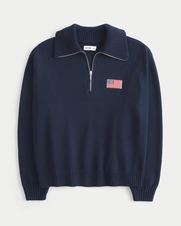 Oversized Half-Zip American Flag Graphic Sweater | Hollister (US)