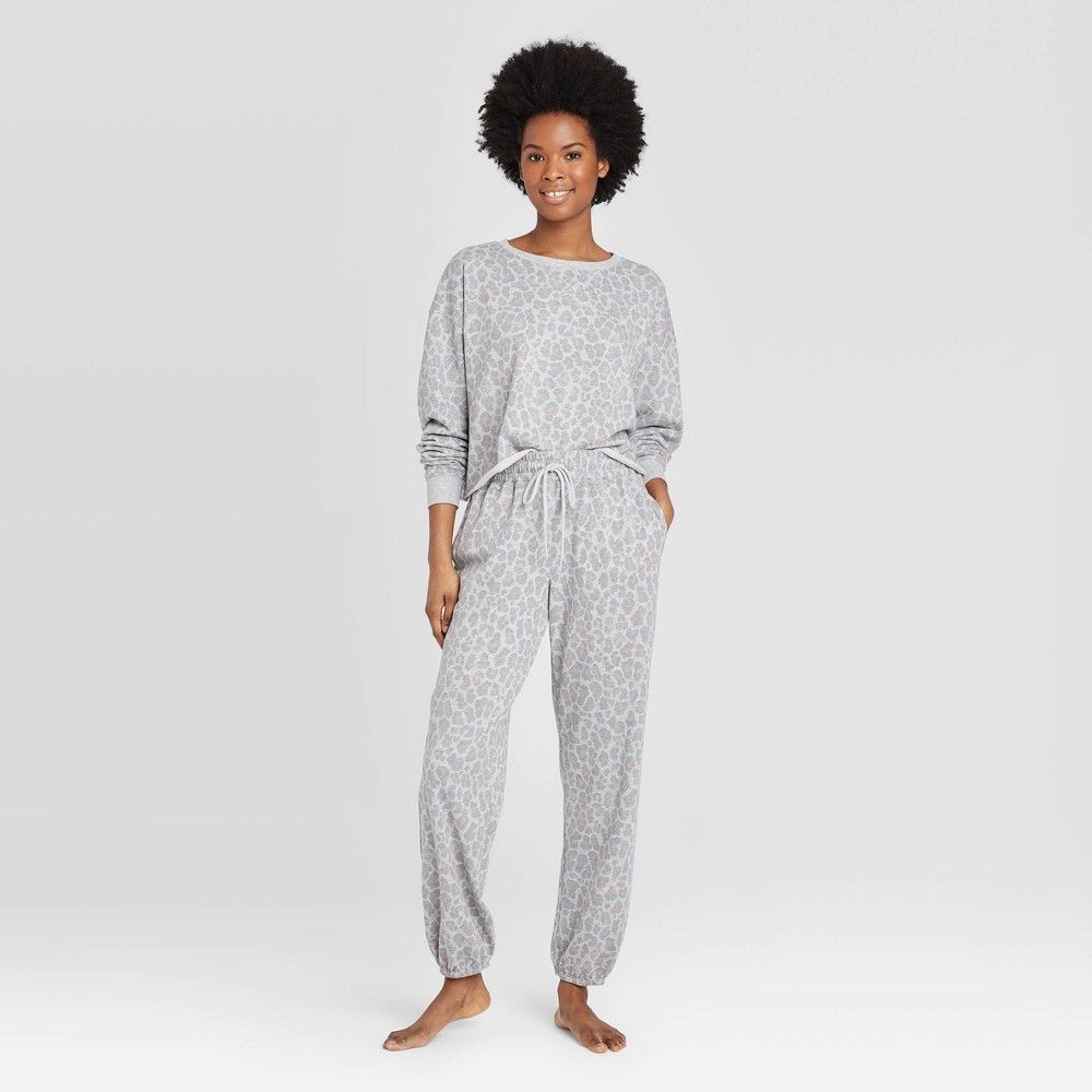Women's Leopard Print Cropped Lounge Sweatshirt - Colsie Gray S, Women's, Size: Small, MultiColored | Target