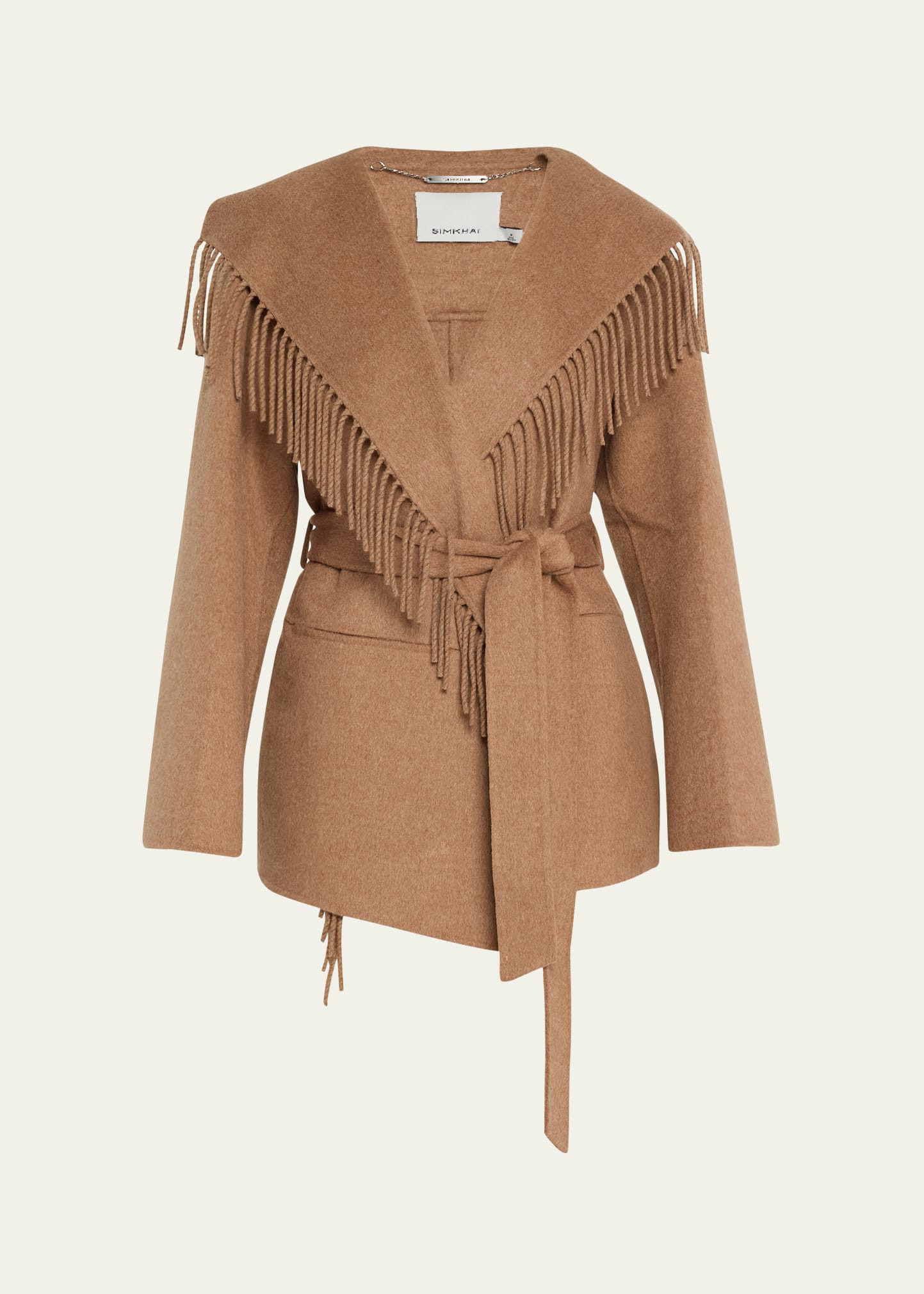 SIMKHAI Rowen Fringe Belted Wool-Blend Jacket | Bergdorf Goodman