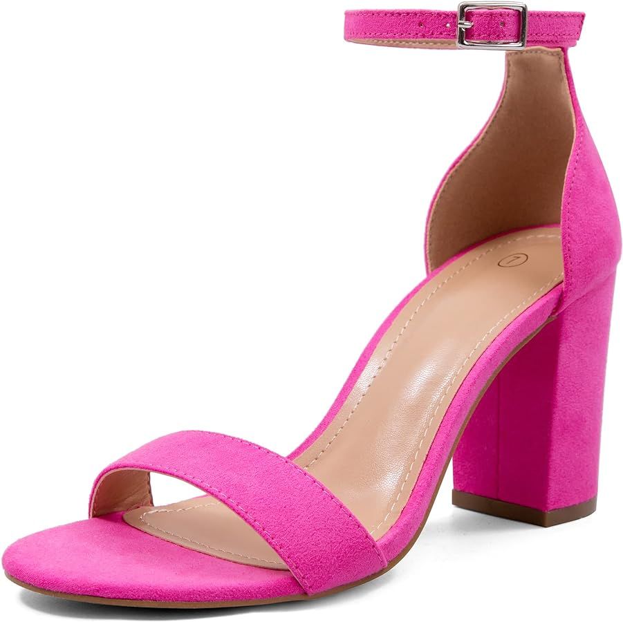 Amazon.com | COASIS Women's Chunky Block Heels Open Toe Ankle Strap 3.5 Inch Heeled Sandals | Hee... | Amazon (US)