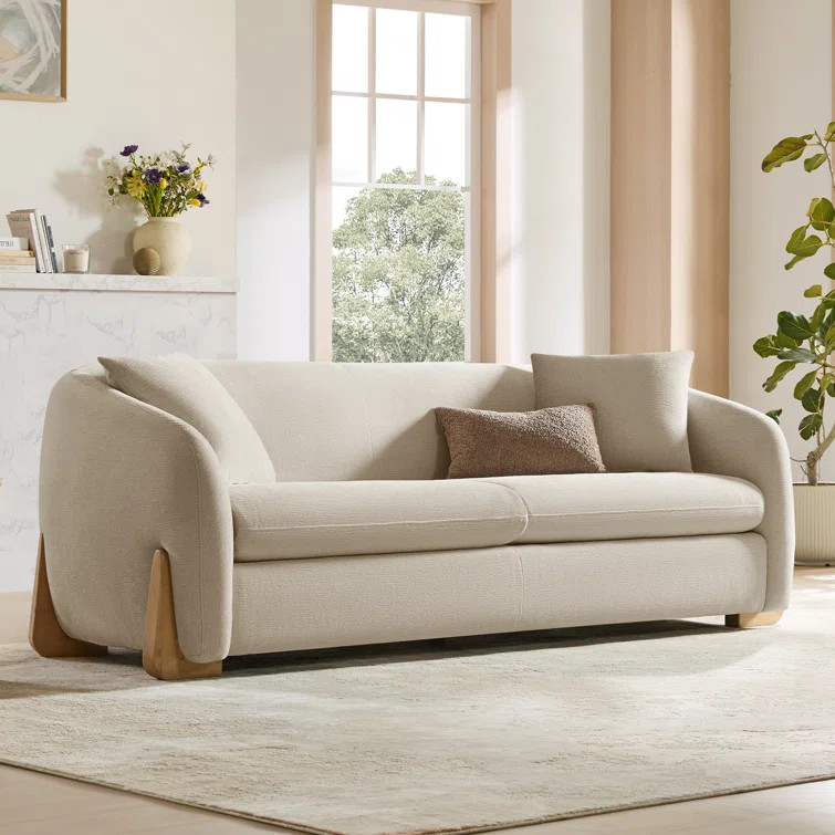 90'' Upholstered Modern Curved Chenille Sofa with Unique Wood Legs | Wayfair North America