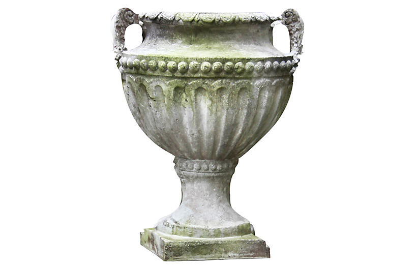 18" Fluted & Beaded Urn, White Moss | One Kings Lane