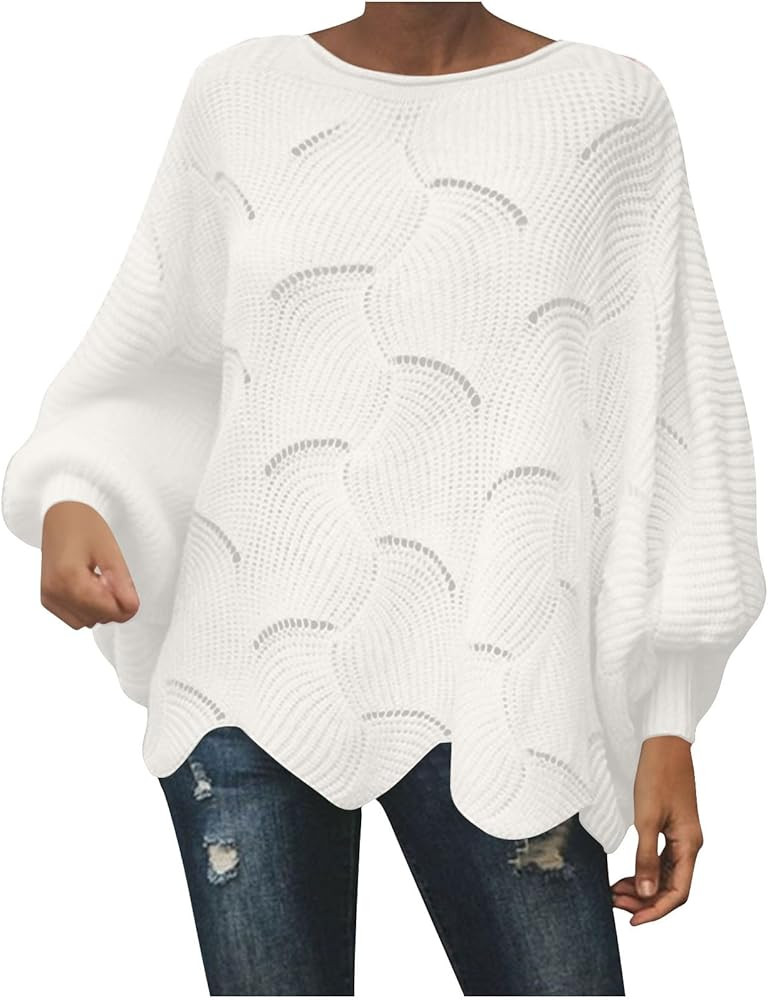 Plus Size Sweaters Women Batwing Sleeve Casual Oversized Jumper Tops Loose Long Sleeve Hollow Kni... | Amazon (US)