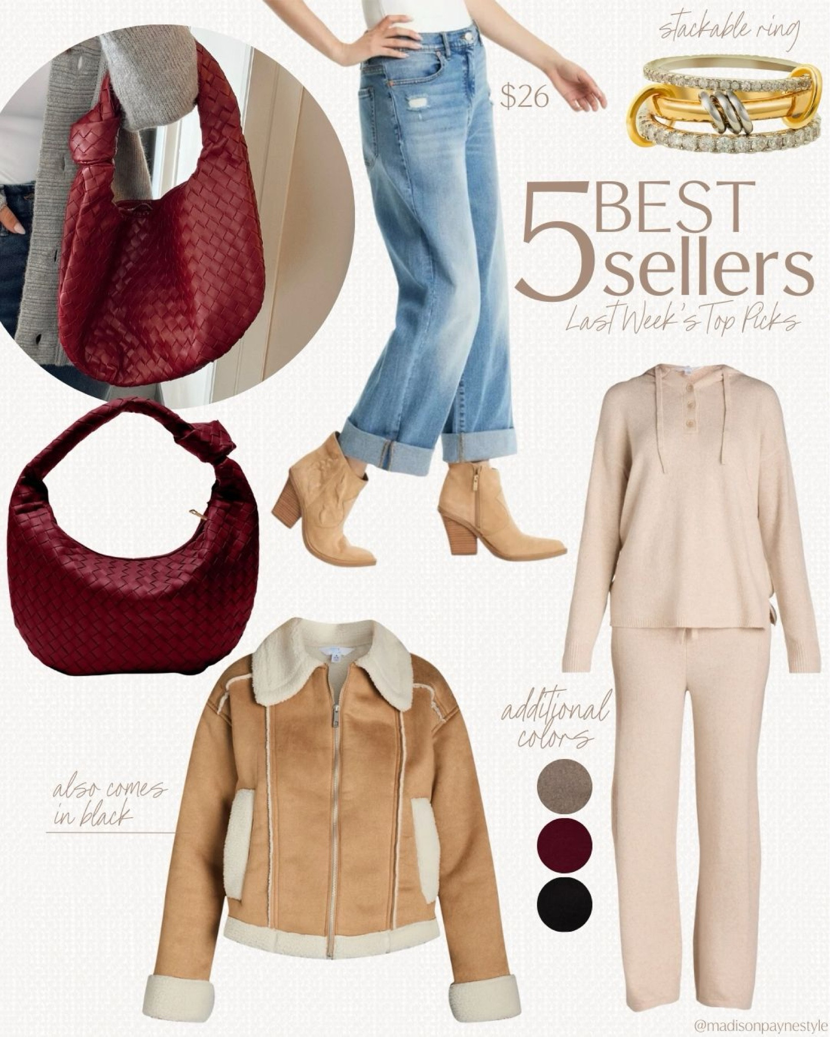 Last week’s best sellers 🥰 included a burgundy woven handbag, $26 boyfriend  jeans, a stackable ring, a faux shearling jacket (also in black), and a 2-piece sweater set in several great fall colors🍂

Best sellers, burgundy handbag, woven handbag, fall handbag, Amazon handbag, jeans, boyfriend jeans, Walmart jeans, stackable ring, Amazon jewelry, shearling jacket, fall jacket, Walmart jacket, sweater set, Walmart 2-piece set, fall outfits, madison Payne 

#LTKStyleTip #LTKSeasonal #LTKFindsUnder50