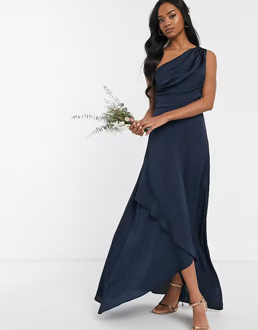 TFNC Bridesmaid one shoulder maxi dress in navy | ASOS (Global)