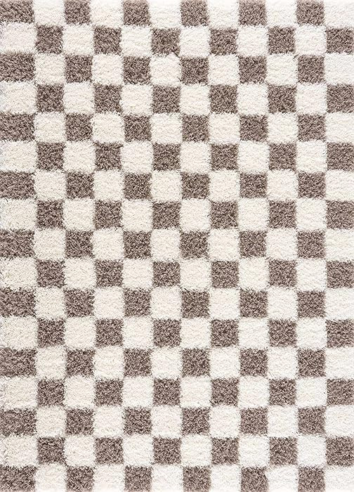 BoutiqueRugs Atira Modern Checkered Shag Area Rug - High Pile Fluffy Shaggy Carpet - for Entryway... | Amazon (US)