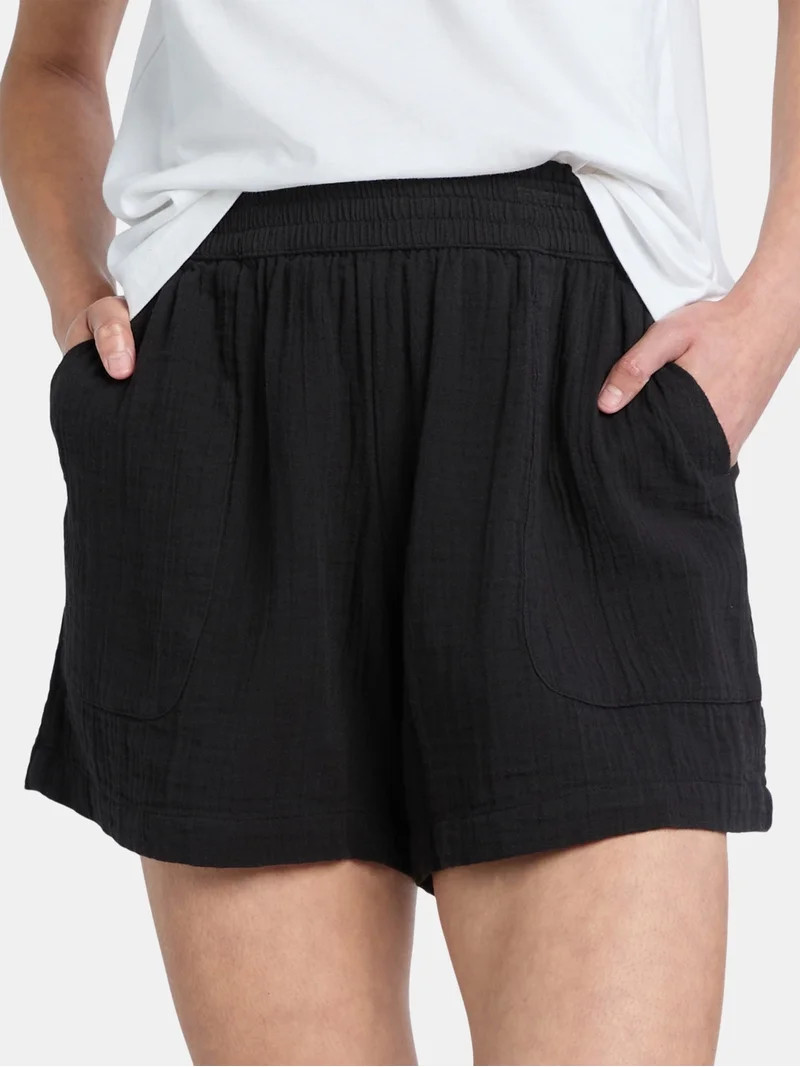 Time and Tru Women's Double Cloth Cotton Shorts, Sizes XS-XXXL | Walmart (US)