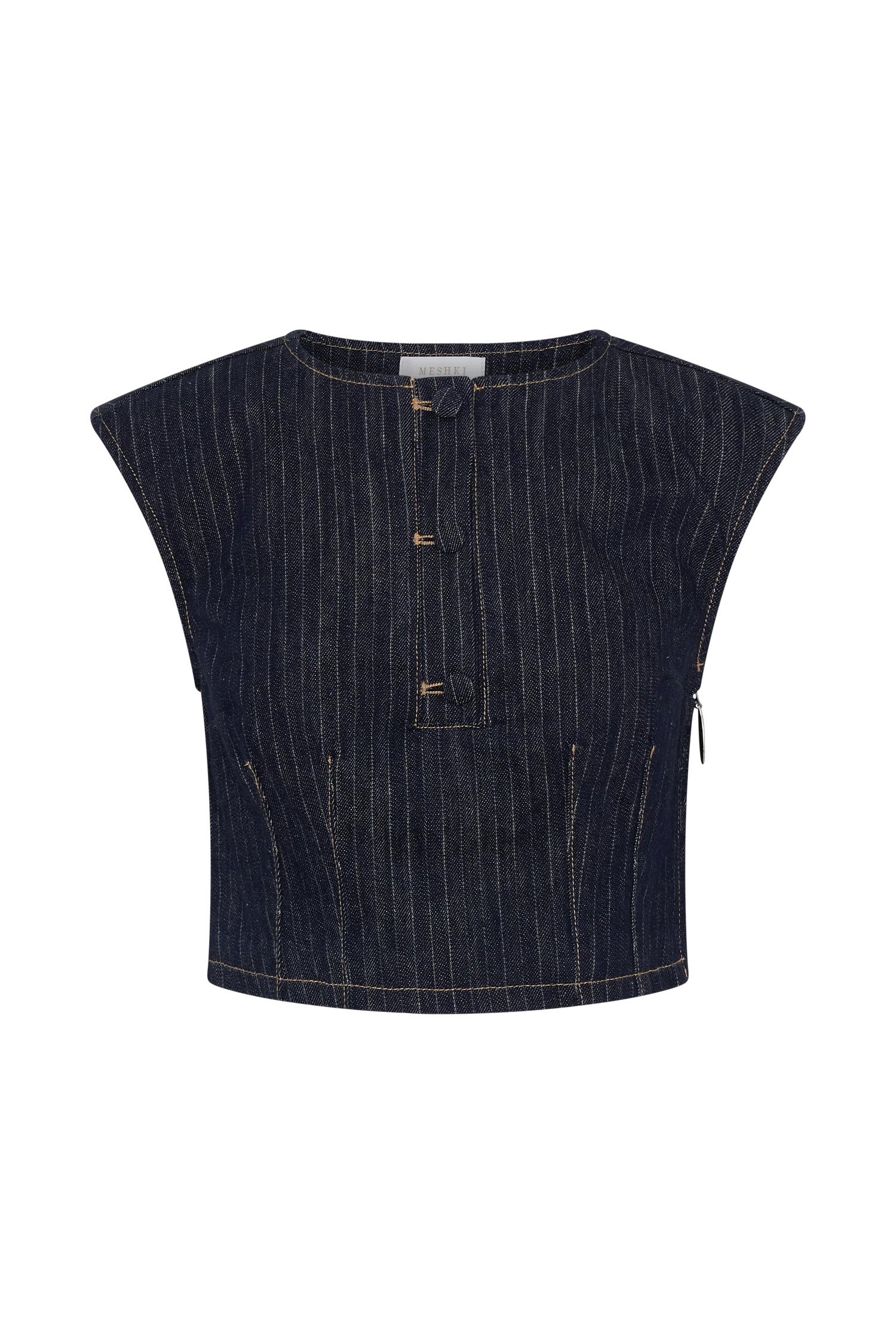 Loraine Sleeveless Denim Top - Indigo Pinstripe | MESHKI US