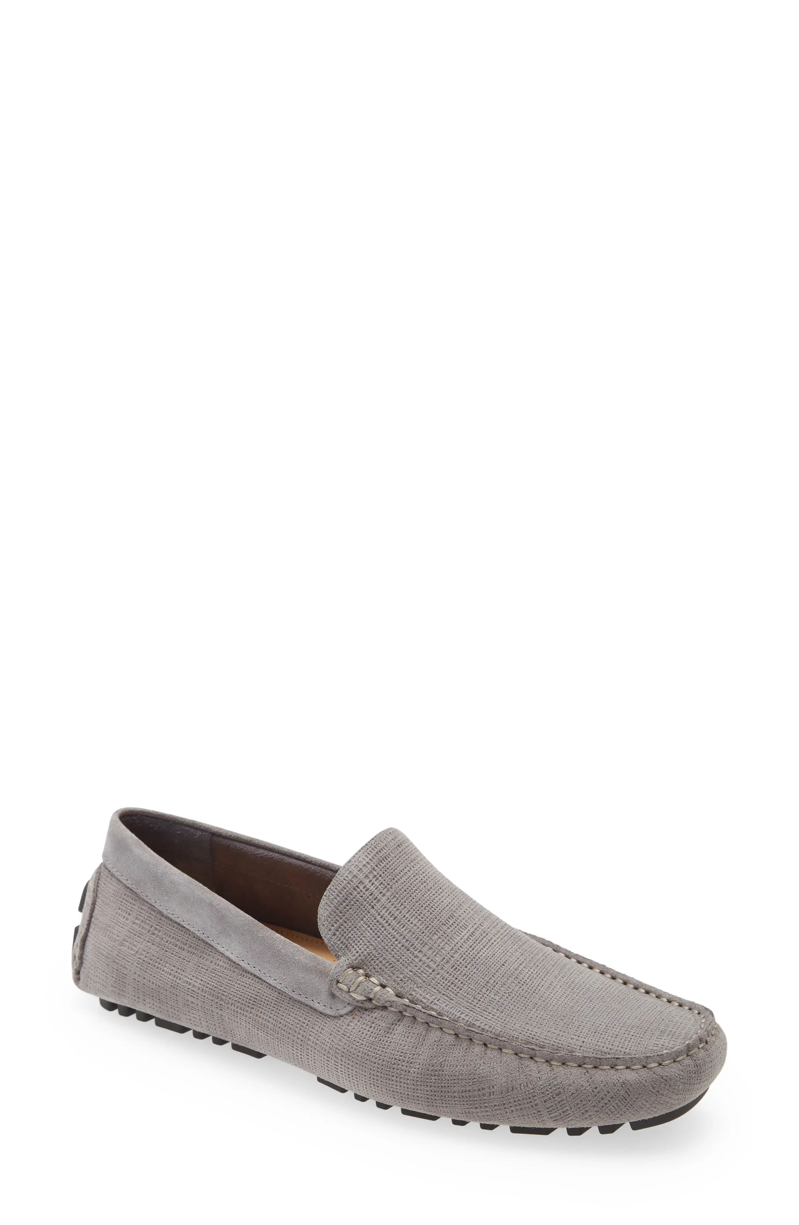 Nordstrom Bend Venetian Driving Shoe in Grey Textured Suede at Nordstrom, Size 12 | Nordstrom