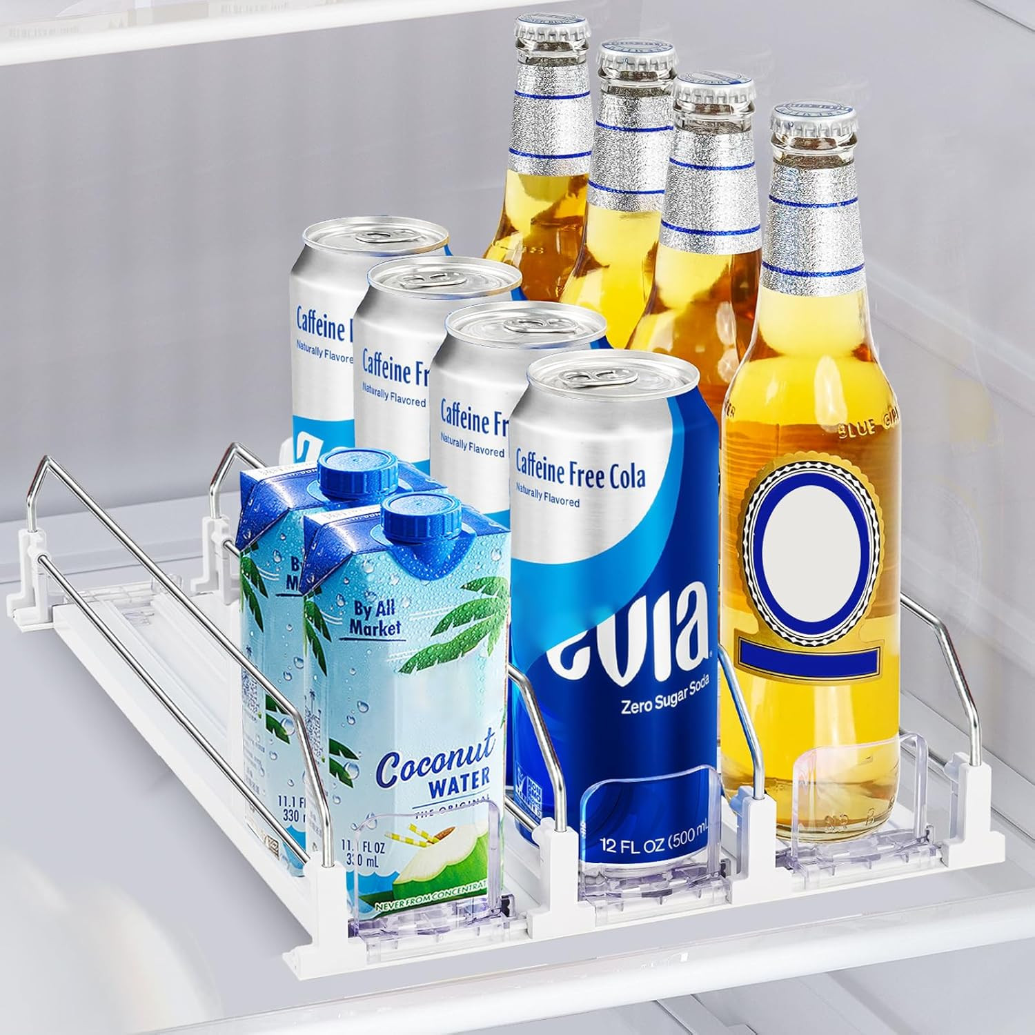 Drink Organizer for Mini Fridge, Automatic Pusher Drink Dispenser for Refrigerator, Soda Can Organizer for Beer Beverage Holds up to 12 Cans 3 Row (Depth 12.2" x Wide 9.9") White | Amazon (US)