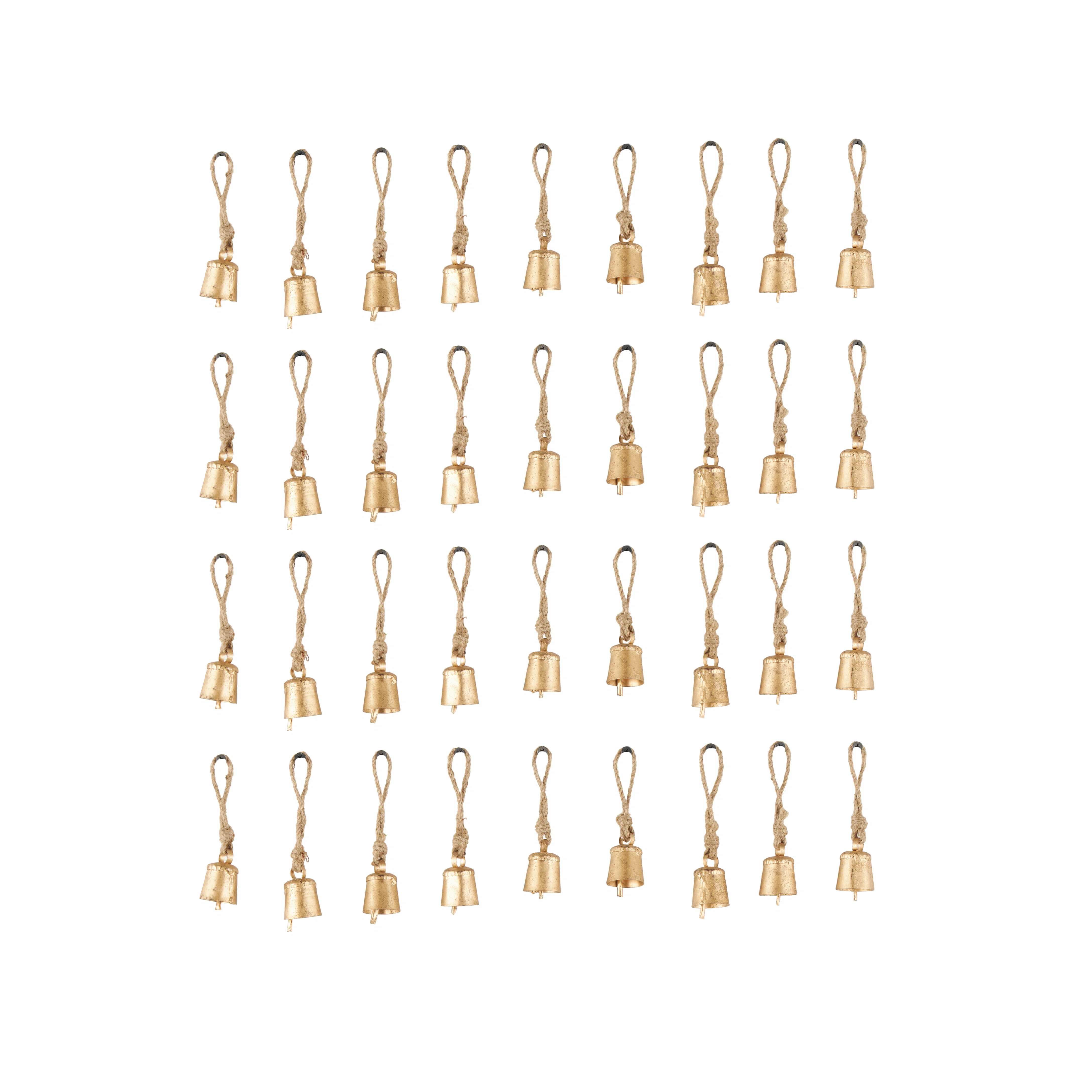 Metal Tibetan Inspired Indoor Outdoor Gold Decorative Bells With Brown Jute Rope And Canvas Drawstring Tote Set | Wayfair North America