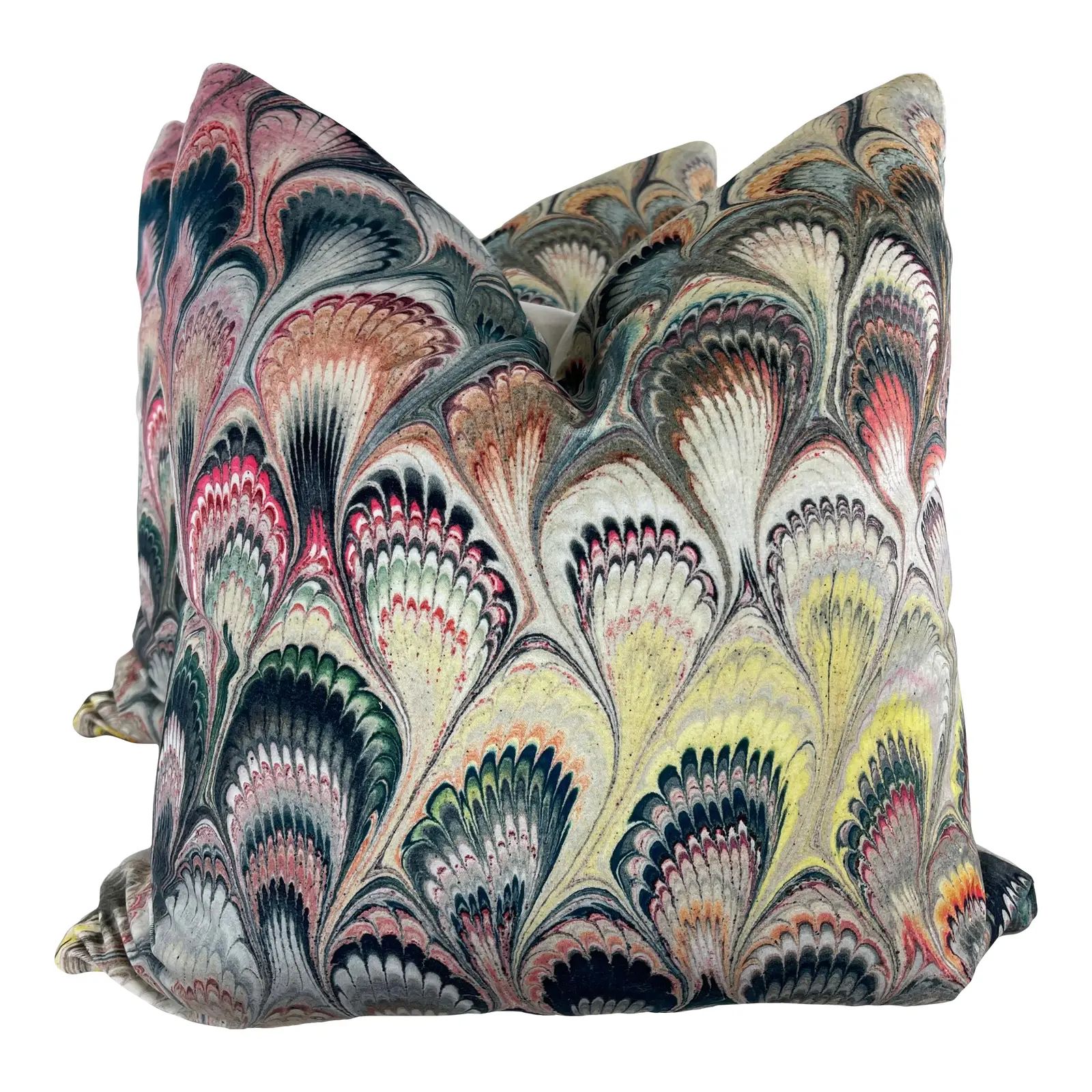 Plume Printed Velvet 22” Pillows-A Pair | Chairish